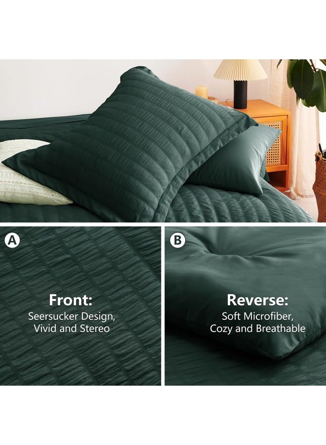 CozyLux King Size Comforter Set Forest Green Seersucker 7 Pieces Bed in a Bag King Comforter Set with Sheets, Luxury Bedding Set with Down Alternative Comforter, Sheets, Pillowcases & Shams All Season - Image 4