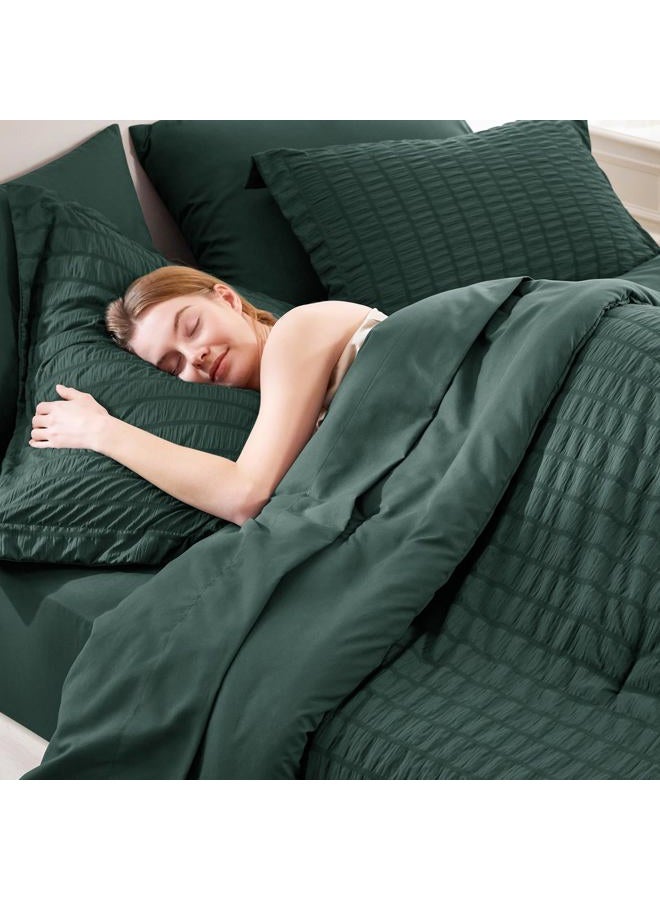 CozyLux King Size Comforter Set Forest Green Seersucker 7 Pieces Bed in a Bag King Comforter Set with Sheets, Luxury Bedding Set with Down Alternative Comforter, Sheets, Pillowcases & Shams All Season - Image 5