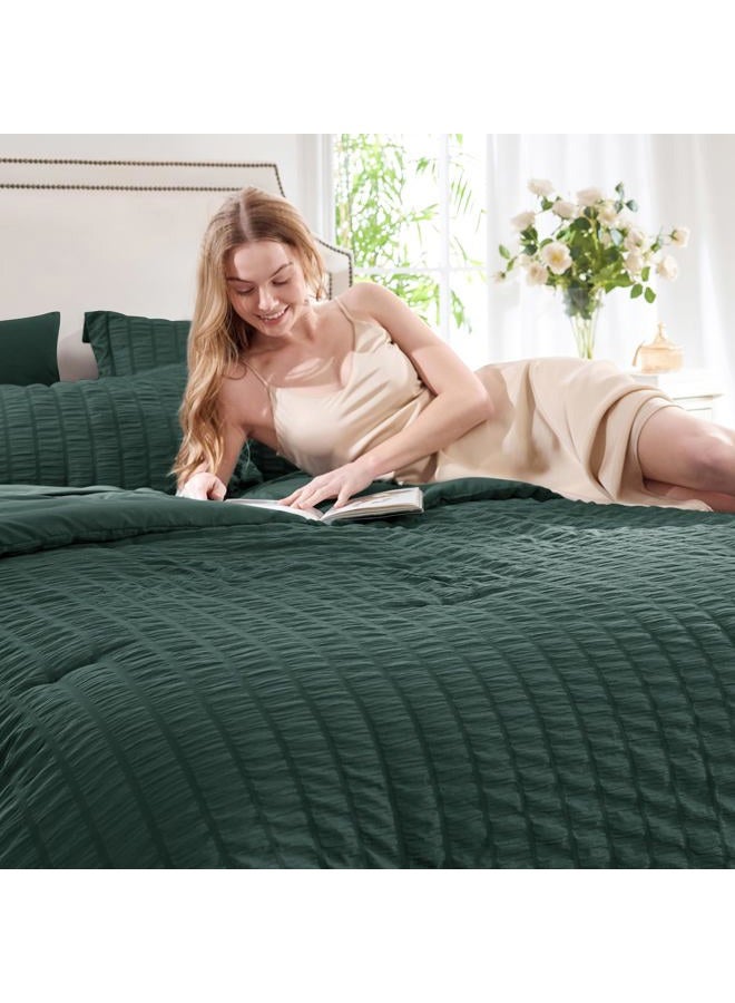 CozyLux King Size Comforter Set Forest Green Seersucker 7 Pieces Bed in a Bag King Comforter Set with Sheets, Luxury Bedding Set with Down Alternative Comforter, Sheets, Pillowcases & Shams All Season - Image 3