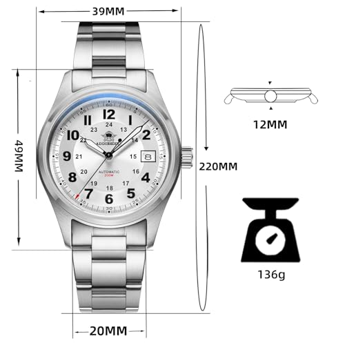 ADDIESDIVE Mens Watches 39 MM Automatic Waterproof 200 M Mechanical NH35A BGW9 Analog Stainless Steel Field Watch - Image 3