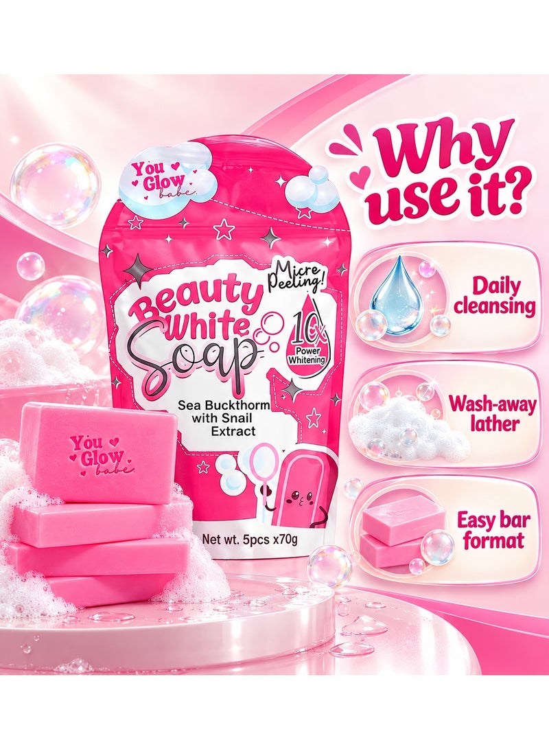 You Glow Babe Beauty White Soap with Snail & Sea Buckthorn – Gentle Exfoliating Glow Soap (5pcs x 70g) - Image 3
