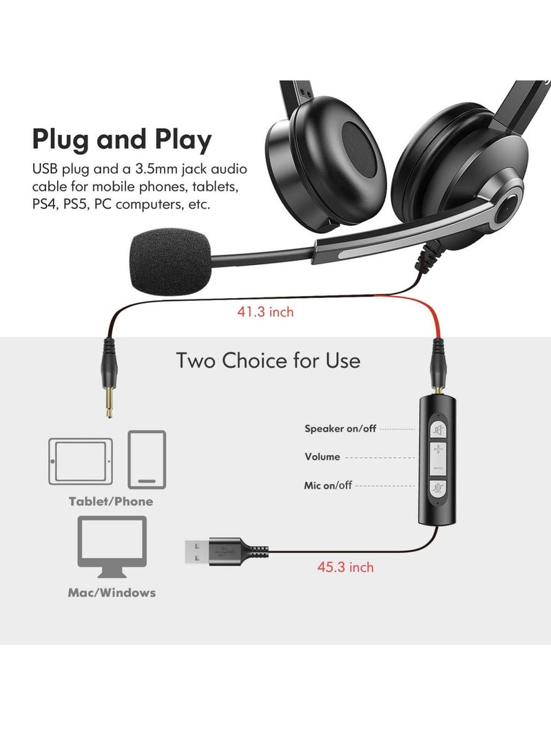 KASTWAVE USB Computer Headset with Mic, Noise Cancelling, Comfortable Fit - Perfect for Office, Telework, and Zoom - 3.5mm & USB Plug Options - Crystal Clear Chat - In-line Control - Wide Compatibility - Image 5