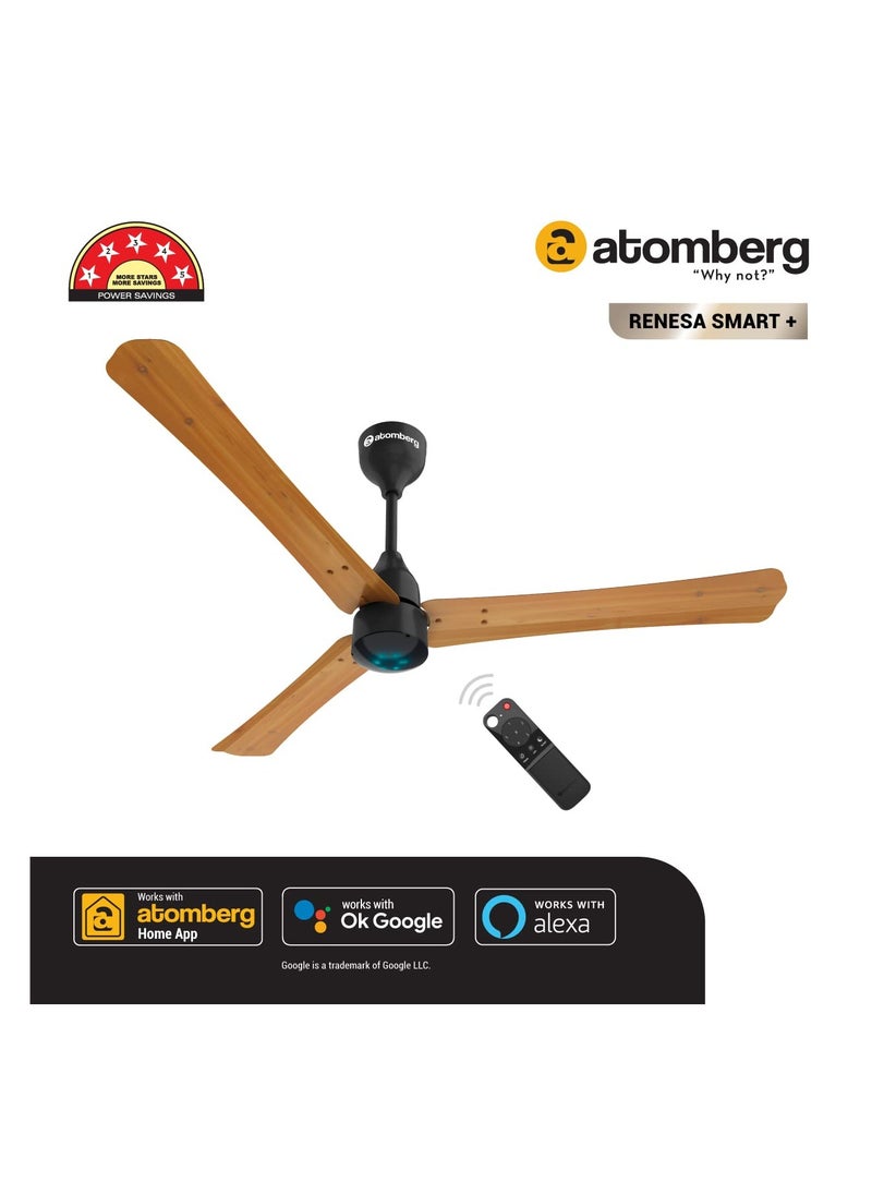 atomberg Renesa Smart+ 1200mm BLDC Ceiling Fan with IoT & Remote | Energy Efficient Ceiling Fan | High Air Delivery with LED Indicators (Golden Oakwood)