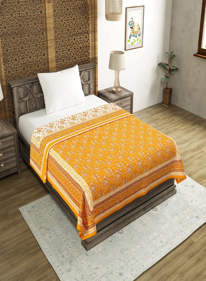 BLOCKS OF INDIA Summer Single Size Reversible Printed Malmal Cotton Dohar- Multicolor (Yellow)-300 TC - Image 1