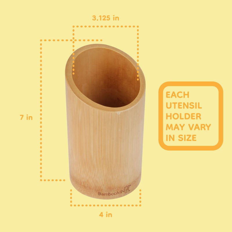BambooMN Bamboo Kitchen Utensil Holder for Countertop  Utensil Crock for Cooking Utensils - 7"" x 4"" - Carbonized Brown - 1 Piece - Image 3