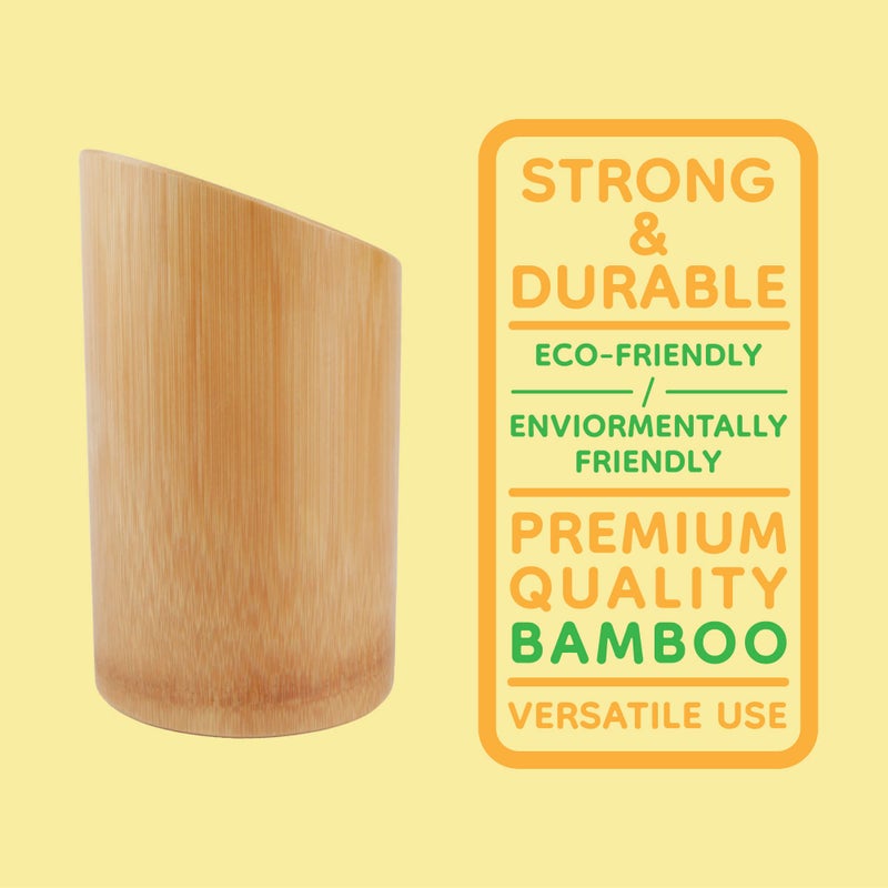 BambooMN Bamboo Kitchen Utensil Holder for Countertop  Utensil Crock for Cooking Utensils - 7"" x 4"" - Carbonized Brown - 1 Piece - Image 5