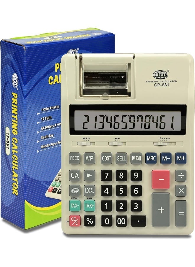 FIS Printing Calculator with 12-Digit Display, 1-Color Printing, Tax Function, White/Black/Grey - Image 2