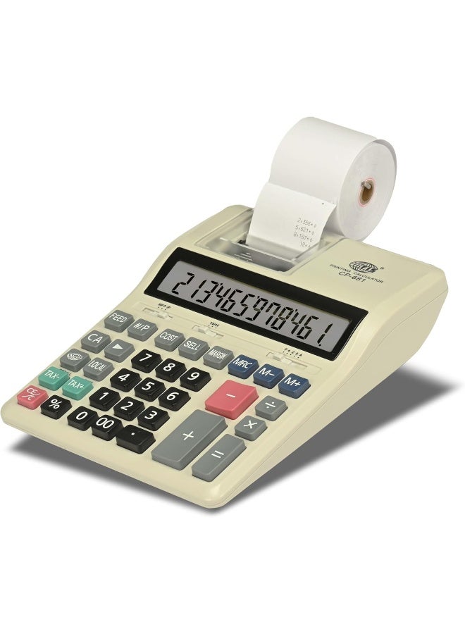 FIS Printing Calculator with 12-Digit Display, 1-Color Printing, Tax Function, White/Black/Grey - Image 1