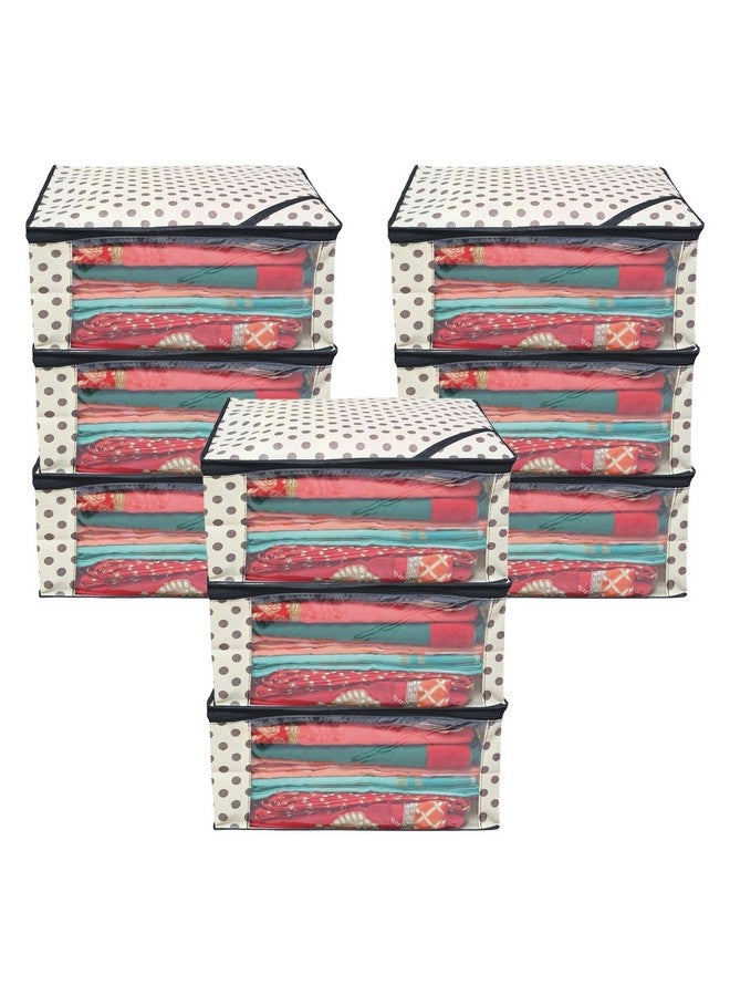 Kuber Industries Kuber Industries Pack of 9 Polka Dot Saree Cover | Clothes Organizer For Wardrobe | Storage Organizer For Saree- Suit-Shirt-Lehanga | Saree Cover With Zip | Black & Ivory - Image 1
