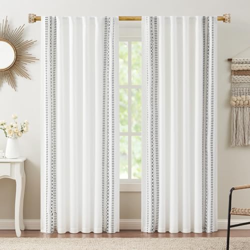 EQURROY Wood Curtain Rods for Windows 66 to 120 Inch(5.5-10ft), 1 Inch Diameter Heavy Duty Curtain Rod, Adjustable Decorative Drapery Poles with Carved Round Boho Finials For bedroom & livingroom - Image 3
