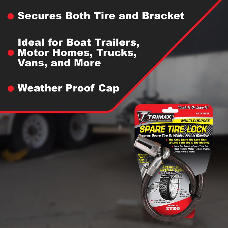 Trimax ST30 - Trimaflex Spare Tire Cable Lock (Round Key) for Boat Trailers, Motor Homes, Trucks, Jeeps, Vans, More - 36" x 12mm - Black/Chrome - Image 4