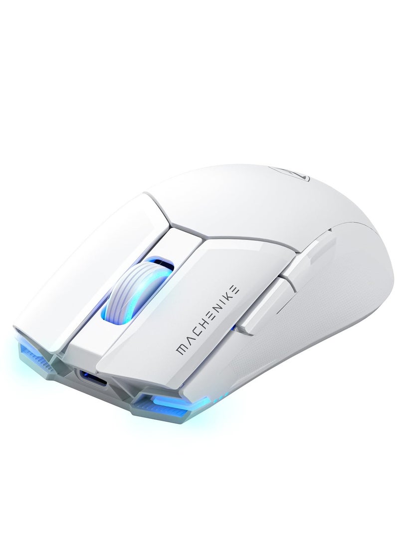 ماكينيك ماوس ألعاب لاسلكي M7 PRO، دقة 26000 نقطة في البوصة، مستشعر PAW3395، إضاءة خلفية RGB، تصميم مريح، 6 أزرار قابلة للبرمجة، عمر بطارية طويل، خفيف الوزن للغاية، فأرة ألعاب بيضاء متوافقة مع أجهزة الكمبيوتر الشخصية وأجهزة ماك - Image 1