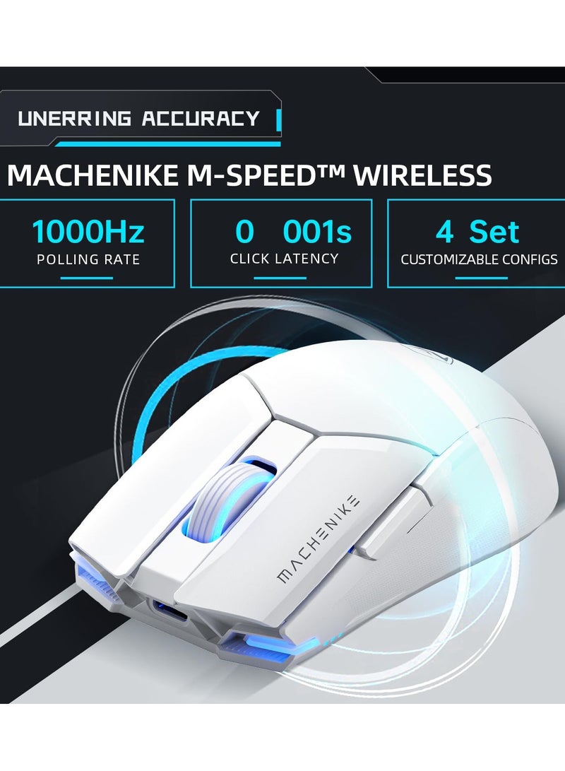 ماكينيك ماوس ألعاب لاسلكي M7 PRO، دقة 26000 نقطة في البوصة، مستشعر PAW3395، إضاءة خلفية RGB، تصميم مريح، 6 أزرار قابلة للبرمجة، عمر بطارية طويل، خفيف الوزن للغاية، فأرة ألعاب بيضاء متوافقة مع أجهزة الكمبيوتر الشخصية وأجهزة ماك - Image 3