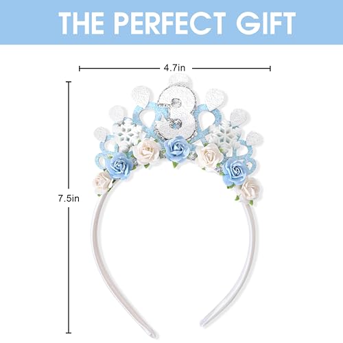 Jissoo Snowflake Ice Queen Crown - 3rd Birthday Tiara, Snow Queen Tiara Alice Band Headband, Party Props, Girl Gifts, Small, Frozen-3 - Image 2