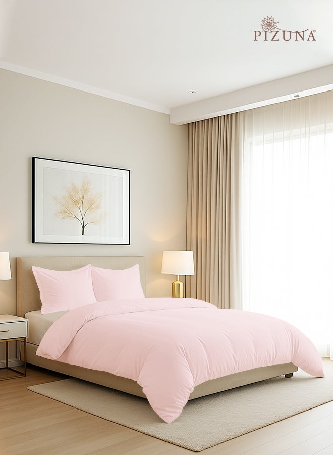Pizuna Pure Combed Cotton Duvet Cover Double 200x200 cm Light Pink, 400 Thread Count Cool Breathable 100% Long Staple Cotton Sateen Weave Quilt Cover & 2 Pillowcases (Luxurious Bedding Set) - Image 1