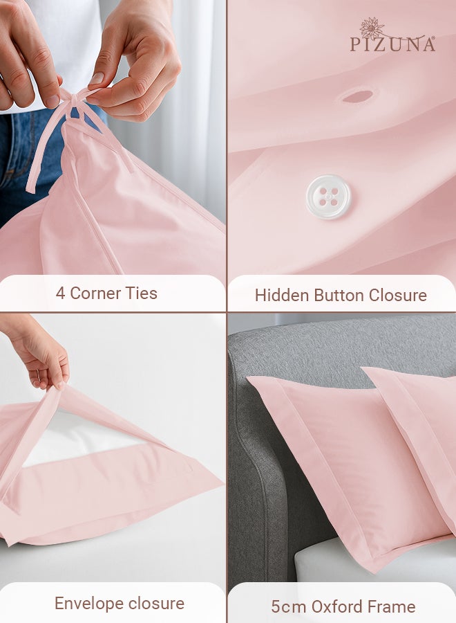 Pizuna Pure Combed Cotton Duvet Cover Double 200x200 cm Light Pink, 400 Thread Count Cool Breathable 100% Long Staple Cotton Sateen Weave Quilt Cover & 2 Pillowcases (Luxurious Bedding Set) - Image 4