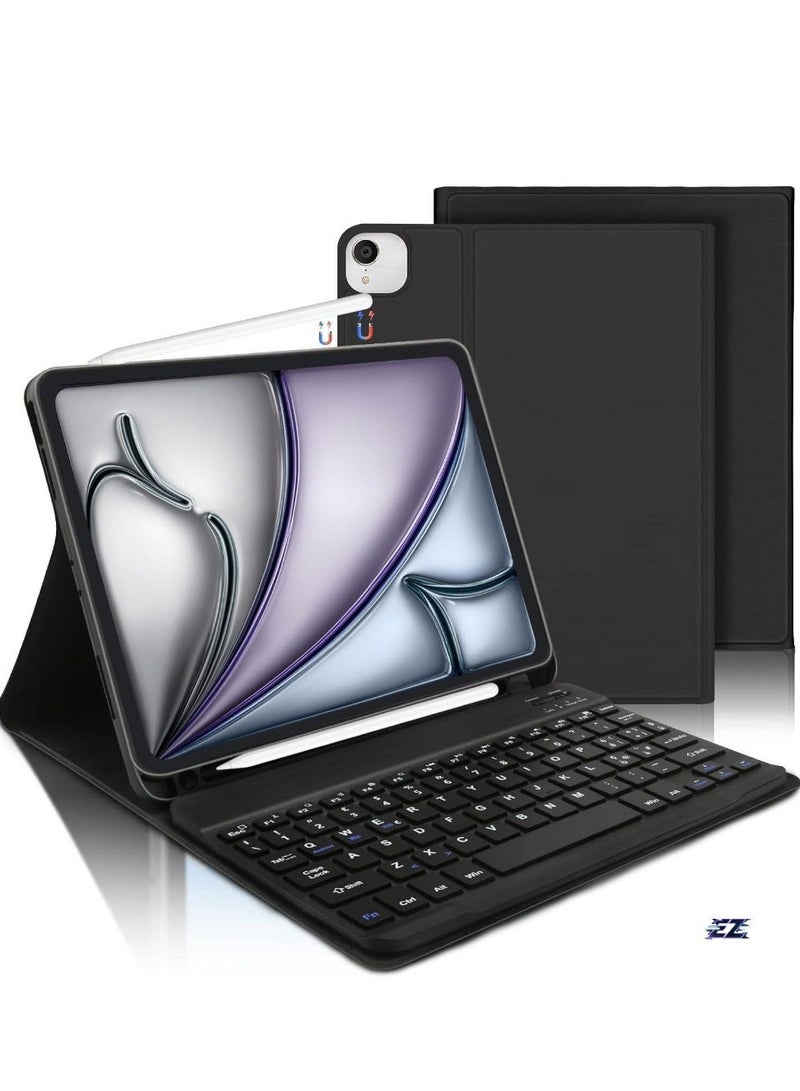 MUNTAQI Slim Protective Keyboard Case for iPad Air 11 Inch M2 – Wireless Keyboard for iPad Air 5/4 & iPad Pro 11" (1-4 Gen), Dual Language Layout (Black) - Image 1