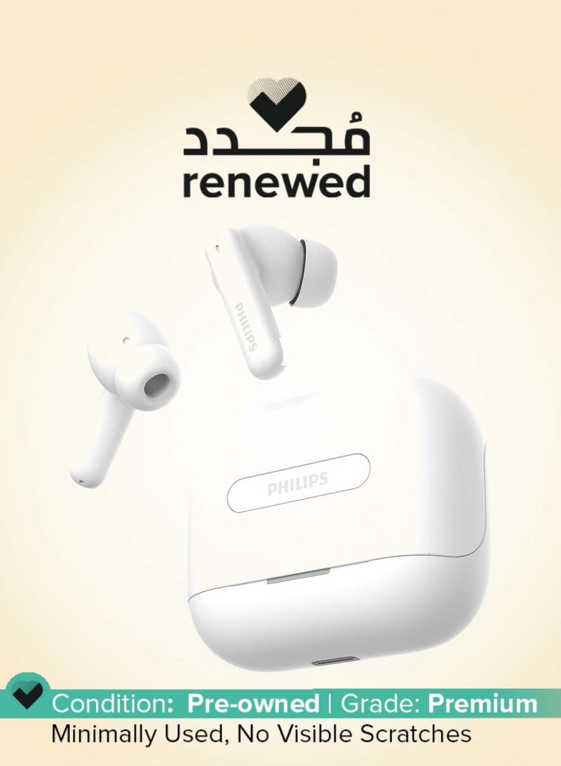 فيليبس مجدد - سماعات أذن لاسلكية TAT1050WT/94 مع تقنية إلغاء الضوضاء النشطة، ميكروفون رباعي ENC، حتى 50 ساعة من وقت التشغيل، محركات نيوديميوم 13 مم، متعددة النقاط، مقاومة للماء IPX5، شحن سريع، زمن انتقال منخفض للغاية (أبيض ساطع) - Image 1
