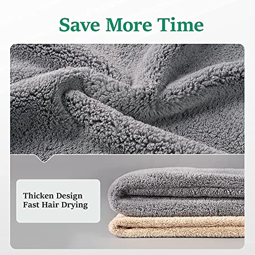 Fezora Hair Towel Wrap for Women (Pack of 2) | Quick-Dry Microfiber Hair Turban with Elastic Loop | Super Absorbent Hair Drying Towel for Ladies & Girls (Sky & Grey) - Image 5