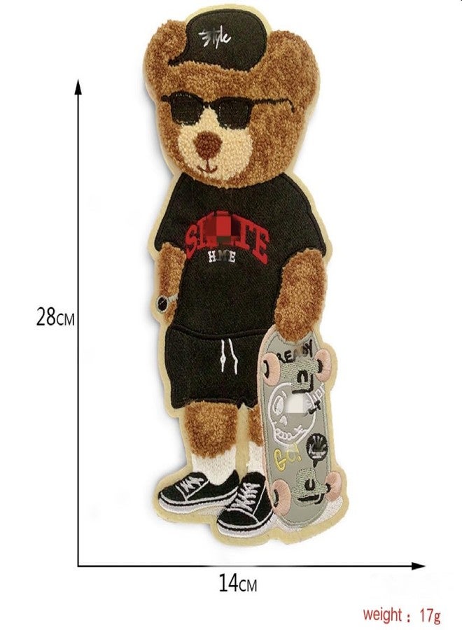 JRYYR 28cm*14cm Skateboard Bear Embroidery Patch, Applique, Cartoon Animal Chenille Patch Applique, Suitable for Decorative Clothing, Sweater, Home Textile, Backpack Patch, Applique. (Style 6) - Image 2
