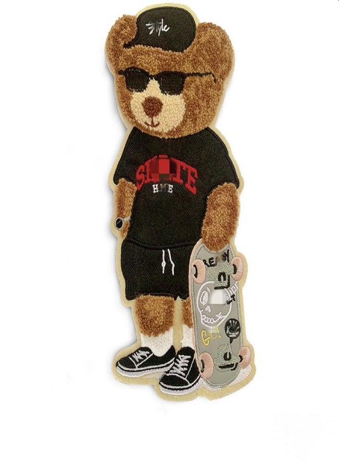 JRYYR 28cm*14cm Skateboard Bear Embroidery Patch, Applique, Cartoon Animal Chenille Patch Applique, Suitable for Decorative Clothing, Sweater, Home Textile, Backpack Patch, Applique. (Style 6) - Image 1