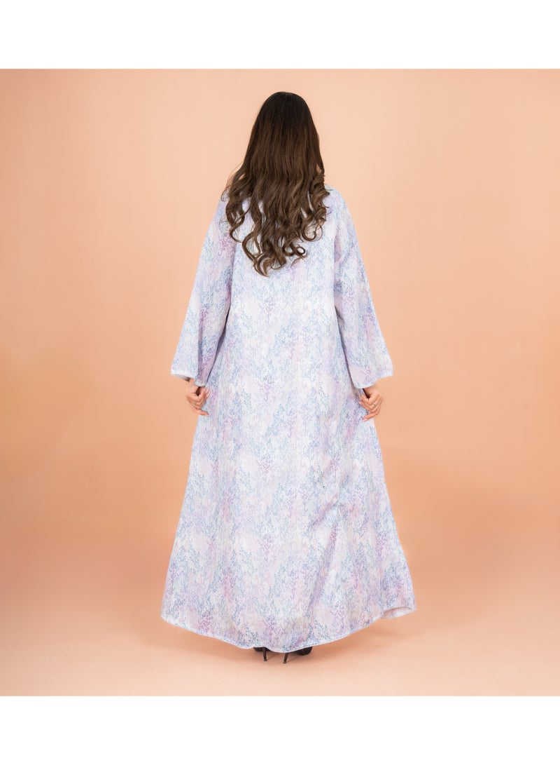 اكسا جلابية بطبعات أنيقة وقصة مستقيمة من ماندارين كولار - Image 4