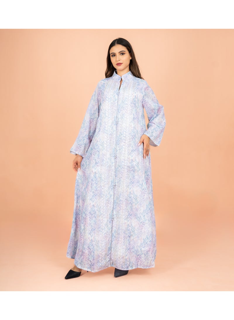 اكسا جلابية بطبعات أنيقة وقصة مستقيمة من ماندارين كولار - Image 1