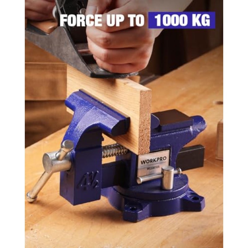 Bench Vise, 1 set, woodworking professionals, cast iron, 11.4 cm jaw width, heavy-duty clamping, black, swivel base with 360 rotation - Image 3