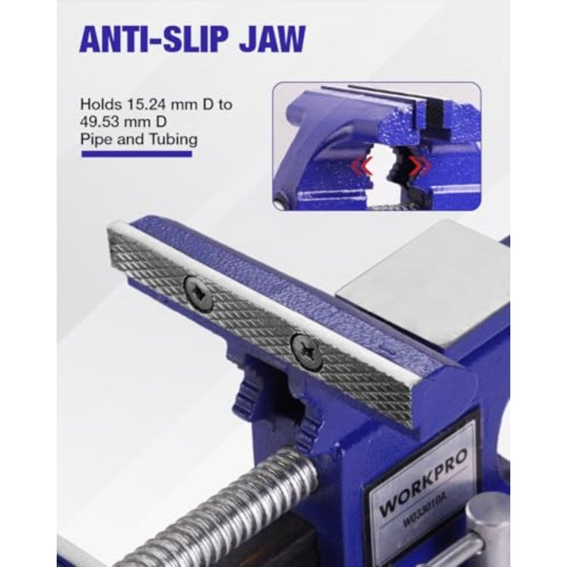 Bench Vise, 1 set, woodworking professionals, cast iron, 11.4 cm jaw width, heavy-duty clamping, black, swivel base with 360 rotation - Image 5