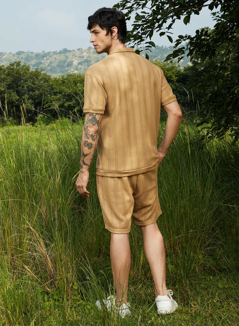 CAHOOT  Men's Buff Beige Stripe-Knit Co-Ord Set for Men | Best Price UAE