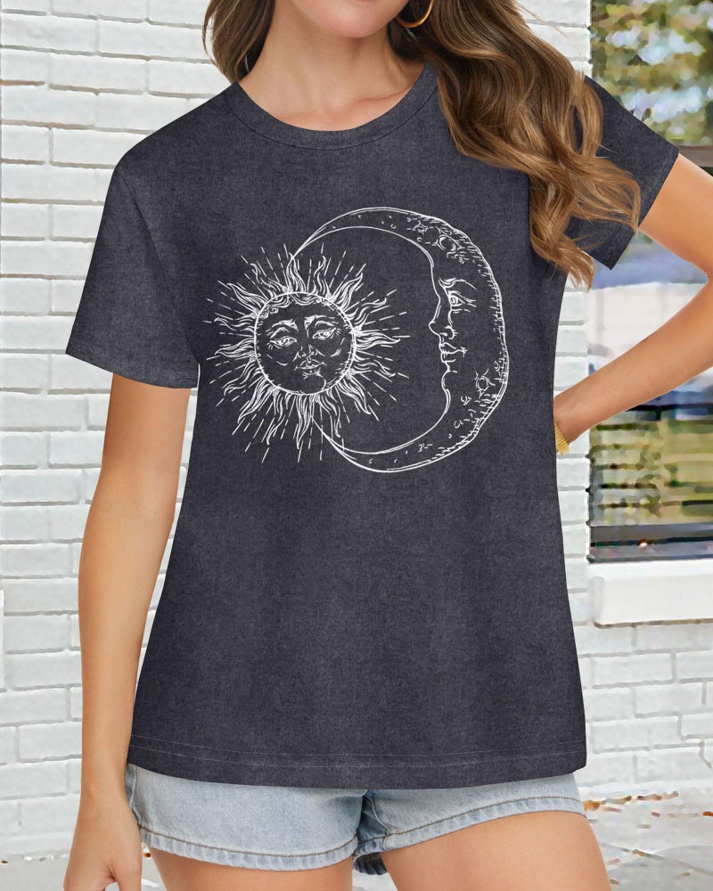 rosemia T Shirts for Women Summer Short Sleeve Crewneck Casual Cute Graphic Basic Tees Tops, Deep Grey Moon, XL - Image 3