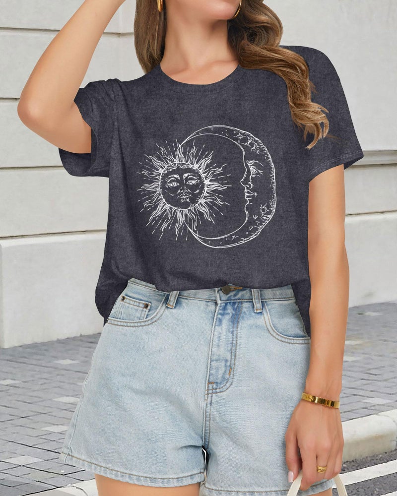 rosemia T Shirts for Women Summer Short Sleeve Crewneck Casual Cute Graphic Basic Tees Tops, Deep Grey Moon, XL - Image 4