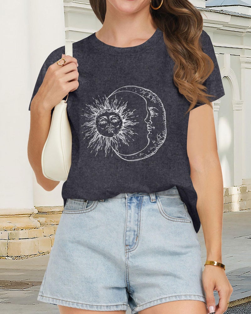 rosemia T Shirts for Women Summer Short Sleeve Crewneck Casual Cute Graphic Basic Tees Tops, Deep Grey Moon, XL - Image 5