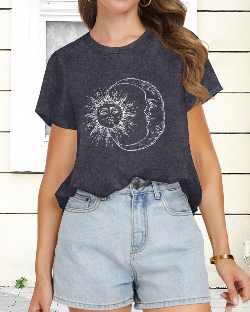 rosemia T Shirts for Women Summer Short Sleeve Crewneck Casual Cute Graphic Basic Tees Tops, Deep Grey Moon, XL - Image 2