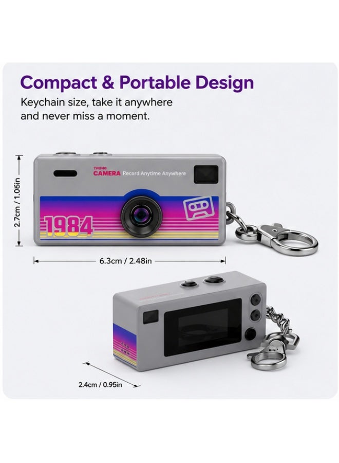 Mini Digital Camera 1080P HD Video Recorder, Retro Thumb Pocket Camera with 0.96" LCD Screen, Portable Vlogging Keychain Camera, 5 Filters, PC Webcam, Mic & Speaker, Rechargeable Travel Camera for Kids, Teens & Content Creators, Supports 32GB TF Card (Grey) - Image 5