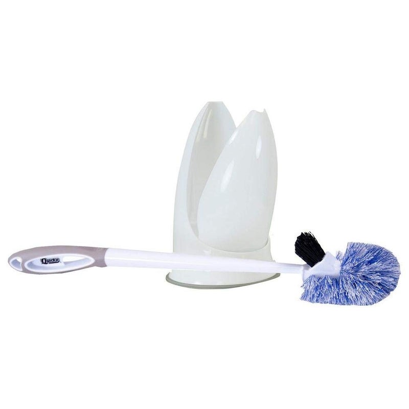 Quickie Toilet Bowl Brush and Storage Caddy with Microban for Bathroom, White, Heavy Duty Deep Cleaning, Convenient Storage, Long Handle, Fights Oder-Causing Material - Image 1