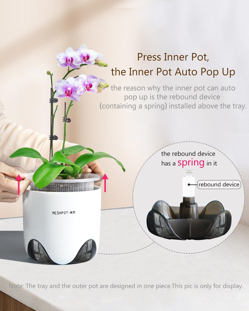 Meshpot 6 inch Orchid Pots with Holes for Repotting with Excellent Airflow, Set of 1, Double Layer Plastic Imitate Ceramic Orchid Planter, Clear Orchid Pot Match Decorative Orchid Container - Image 3
