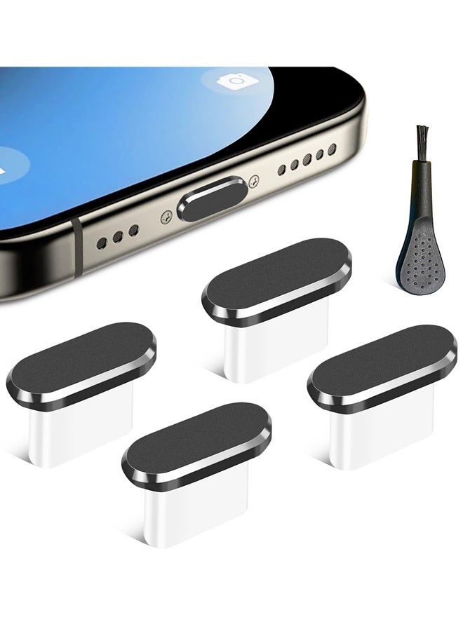 عبوة من 4 أغطية حماية لمنفذ الشحن من النوع C مضادة للغبار مع فرشاة تنظيف لأجهزة iPhone 17 و16 و15 وSamsung Galaxy S22/S21/S20 - Image 1