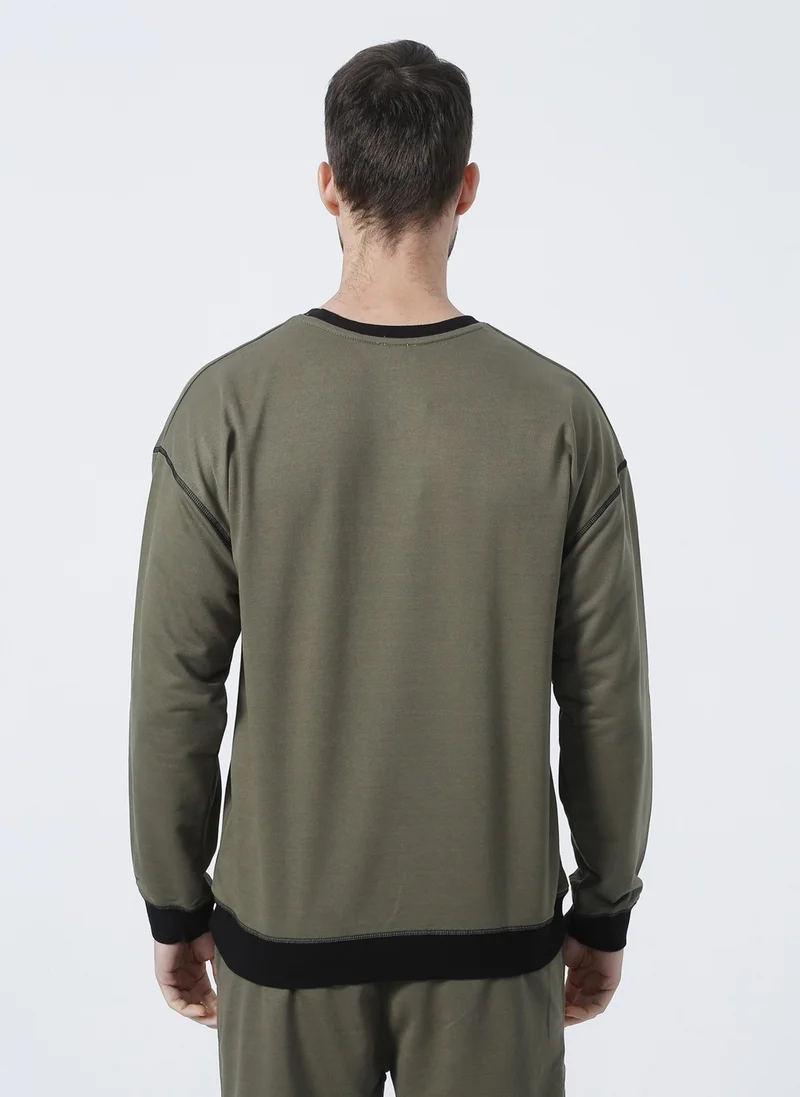 North Ice Ni202110517 Crew Neck Regular Pattern Printed Khaki Men's Sweatshirt