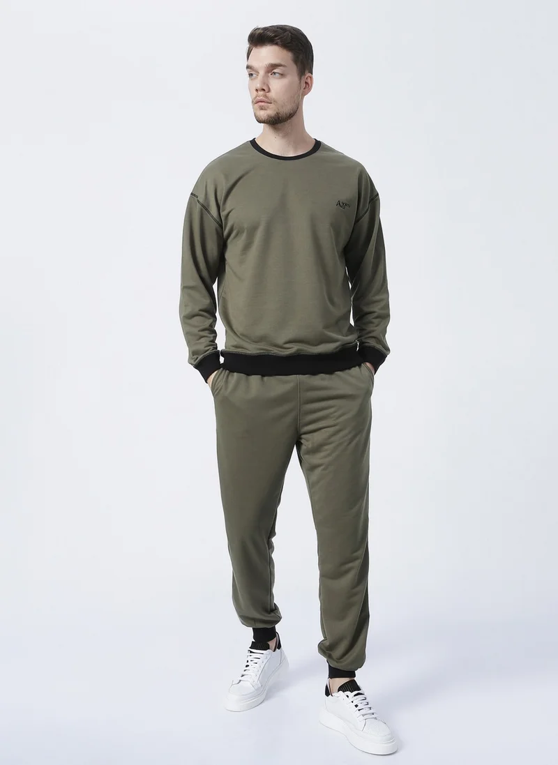 North Ice Ni202110517 Crew Neck Regular Pattern Printed Khaki Men's Sweatshirt