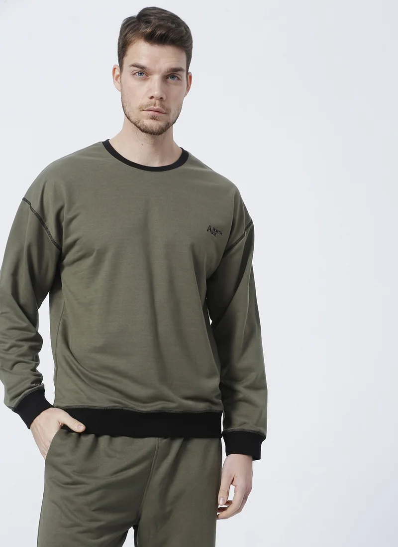North Ice Ni202110517 Crew Neck Regular Pattern Printed Khaki Men's Sweatshirt