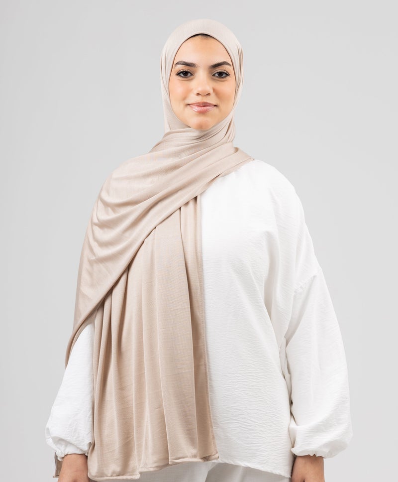 Luxurious Lycra Smooth Kuwaiti Scarf — Beige