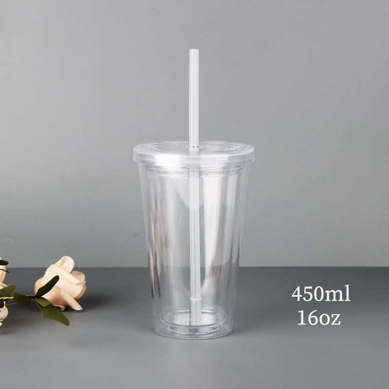 Aputue Tumbler Travel Cup, 450ml Insulated Plastic Cup with Straw, BPA-Free Cold Drink Holder for Iced Coffee Matcha Beverages, Durable Leakproof Tumbler for Commuting Sports - Image 1