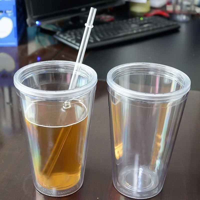 Aputue Tumbler Travel Cup, 450ml Insulated Plastic Cup with Straw, BPA-Free Cold Drink Holder for Iced Coffee Matcha Beverages, Durable Leakproof Tumbler for Commuting Sports - Image 2