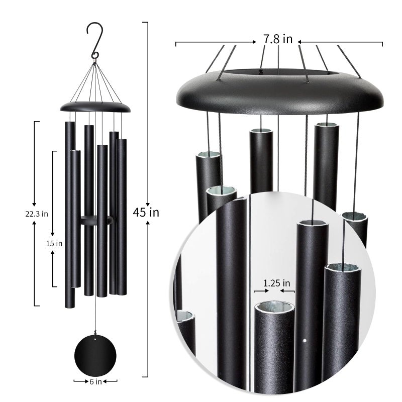 FDOCOI 45'' Wind Chimes Outdoor,Memorial Wind Chime, Large Wind Chimes for Outside Deep Tone, Sympathy Gifts. Black - Image 5