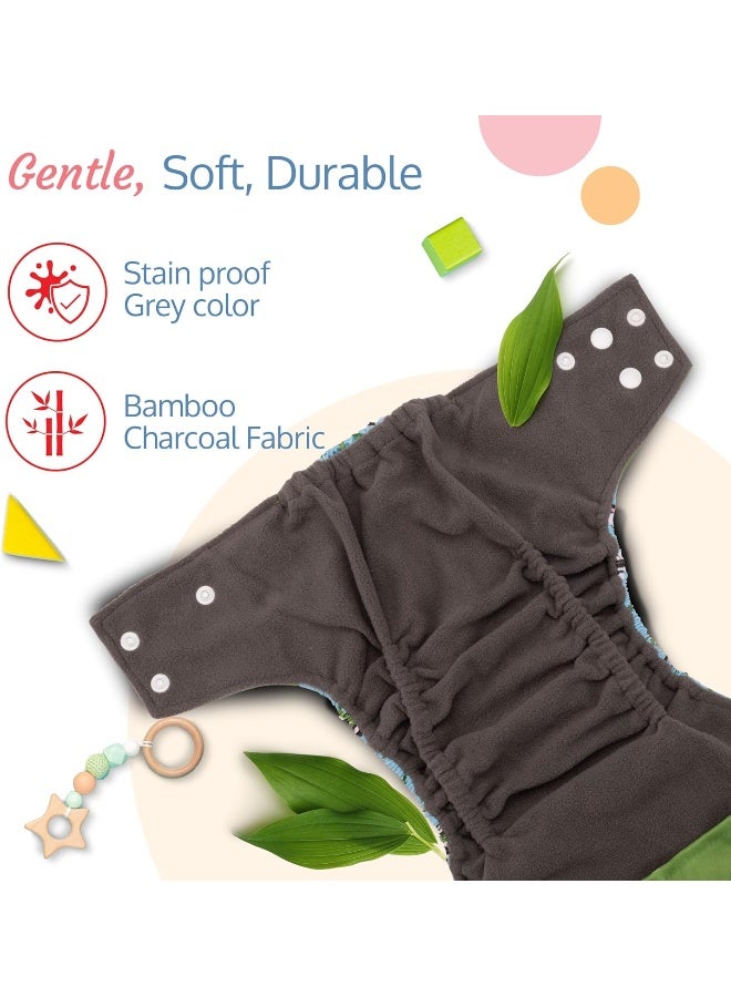 Luvlap Reusable Baby Cloth Diaper, Double Leak Guard, High Absorption, Quick Dry, Stain-Proof Comfort & Protection, 3m+, Adjustable Waist And Height With Snap Buttons, Absorbent Insert, Blue Panda - Image 4