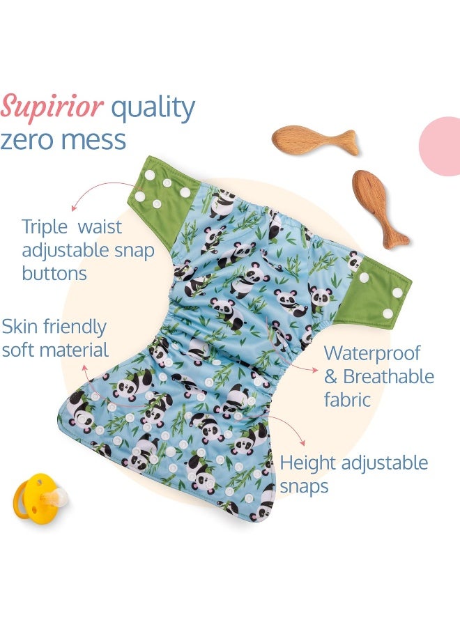 Luvlap Reusable Baby Cloth Diaper, Double Leak Guard, High Absorption, Quick Dry, Stain-Proof Comfort & Protection, 3m+, Adjustable Waist And Height With Snap Buttons, Absorbent Insert, Blue Panda - Image 5