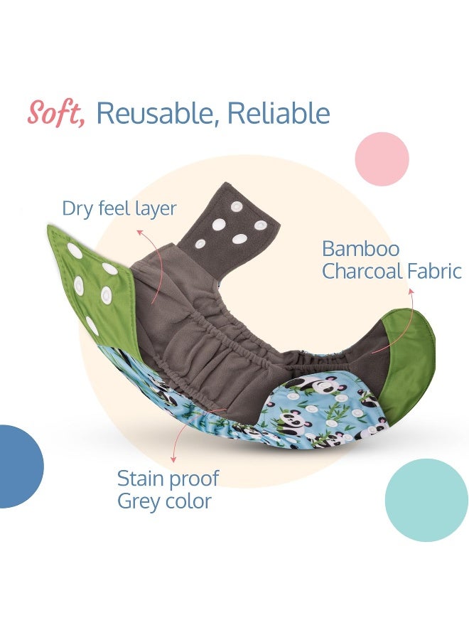 Luvlap Reusable Baby Cloth Diaper, Double Leak Guard, High Absorption, Quick Dry, Stain-Proof Comfort & Protection, 3m+, Adjustable Waist And Height With Snap Buttons, Absorbent Insert, Blue Panda - Image 2