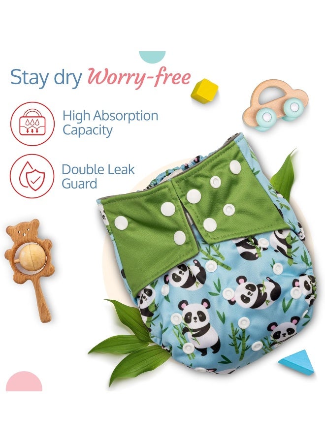 Luvlap Reusable Baby Cloth Diaper, Double Leak Guard, High Absorption, Quick Dry, Stain-Proof Comfort & Protection, 3m+, Adjustable Waist And Height With Snap Buttons, Absorbent Insert, Blue Panda - Image 3