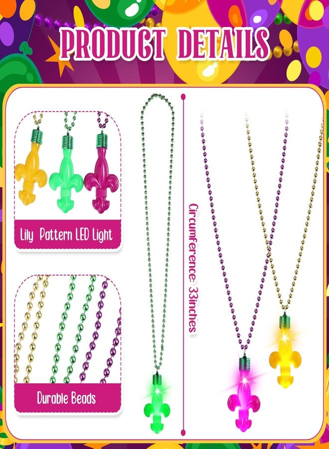 Ferreve 24 Pcs Light up Mardi Gras Beads Necklace Green Purple and Yellow Carnival LED Necklaces Mardi Gras Lanyard Glow Beads Necklace Glow Party Birthdays Weddings Raves Party Favors Decorations - Image 3